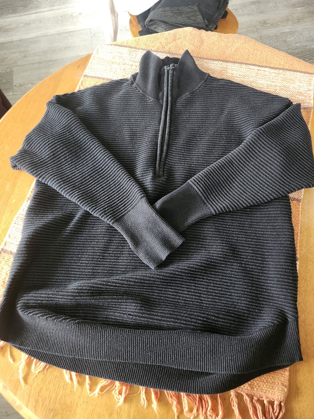 OFFLINE by Aerie Black Ribbed Quarter Zip Pullover With Thumbholes